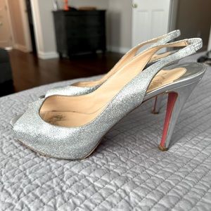 Christian Louboutin SIZE 38.5 silver sparkle sling back heels - worn once